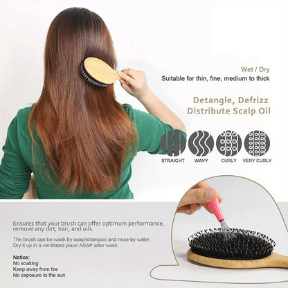 Anti-static Natural Boar Bristle Hair Brush with Bamboo Handle