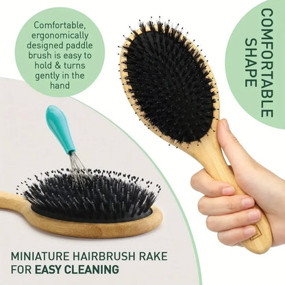 Anti-static Natural Boar Bristle Hair Brush with Bamboo Handle