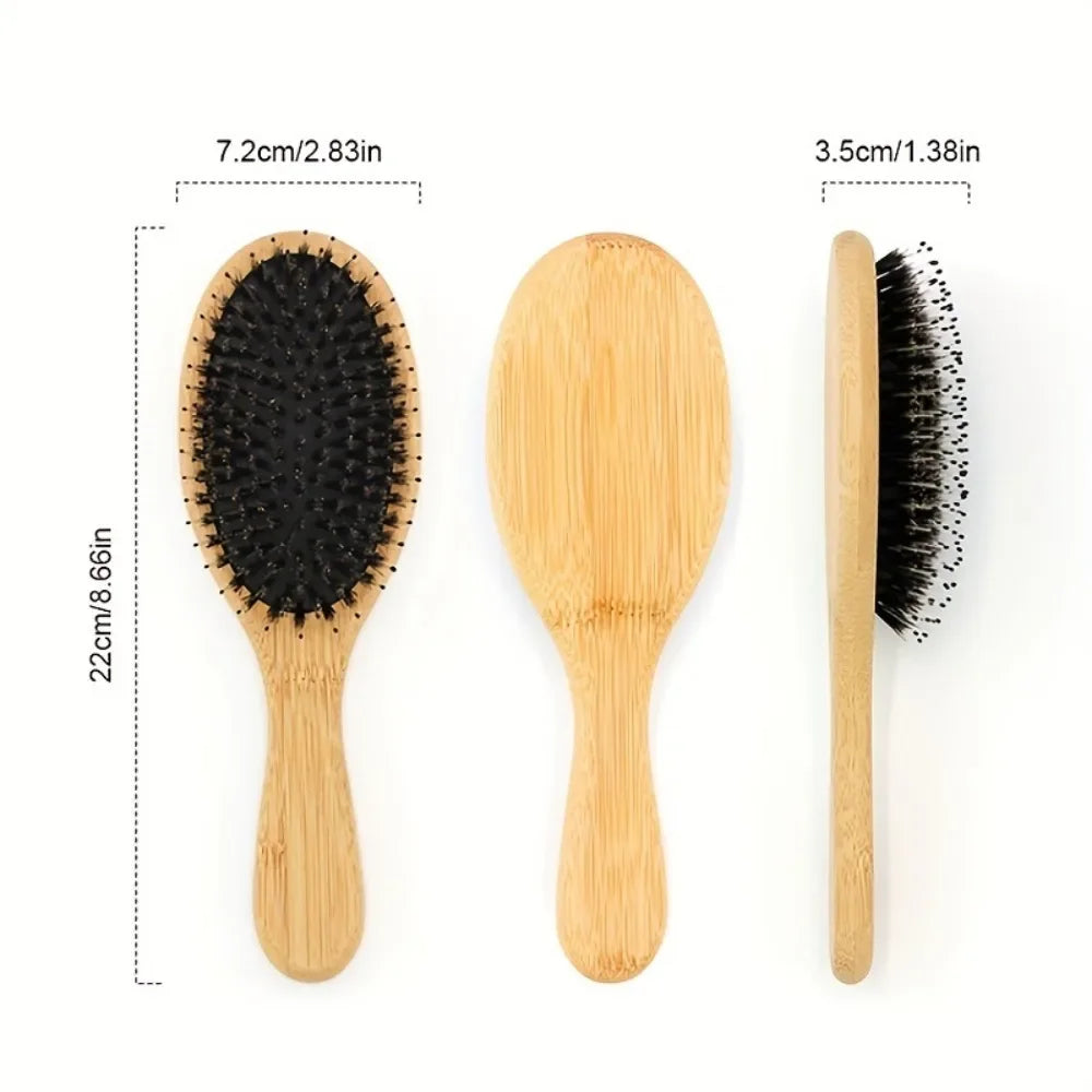 Anti-static Natural Boar Bristle Hair Brush with Bamboo Handle