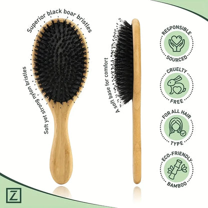 Anti-static Natural Boar Bristle Hair Brush with Bamboo Handle