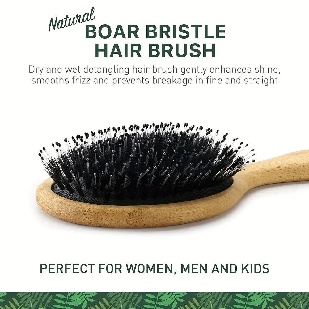 Anti-static Natural Boar Bristle Hair Brush with Bamboo Handle