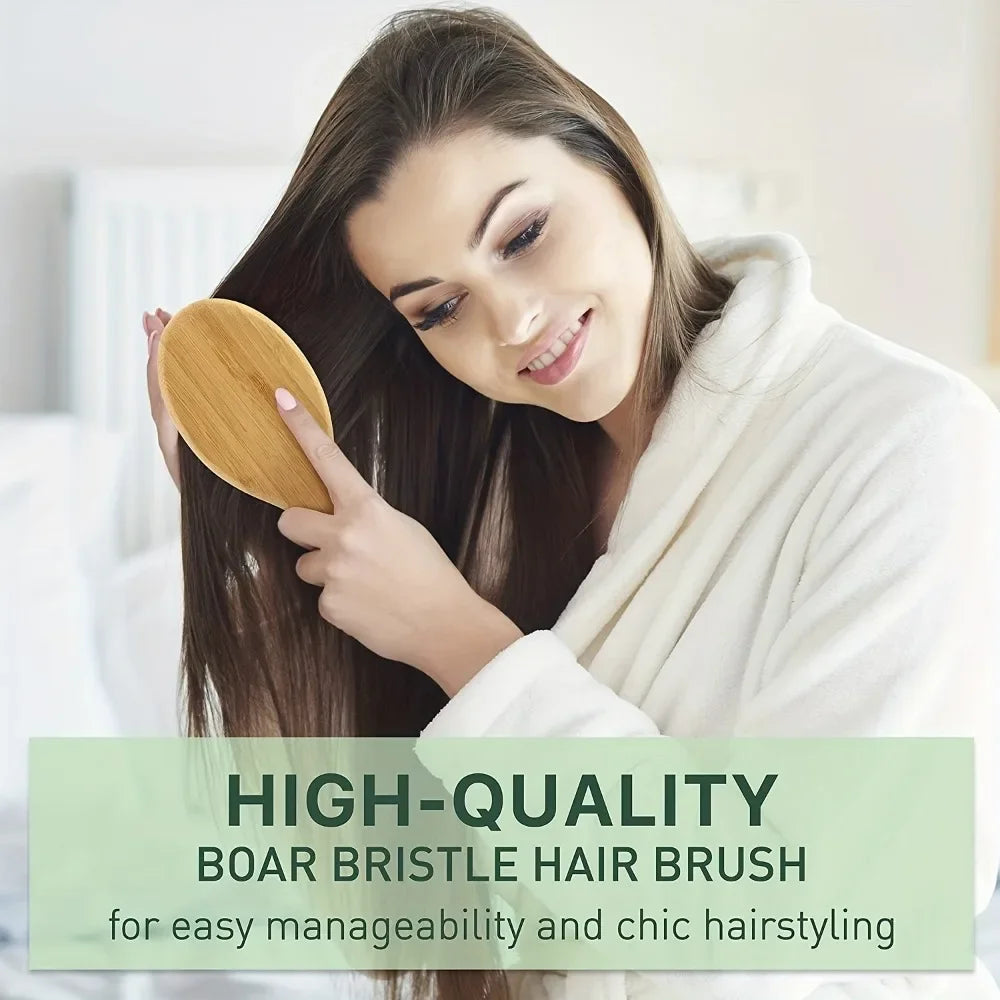 Anti-static Natural Boar Bristle Hair Brush with Bamboo Handle